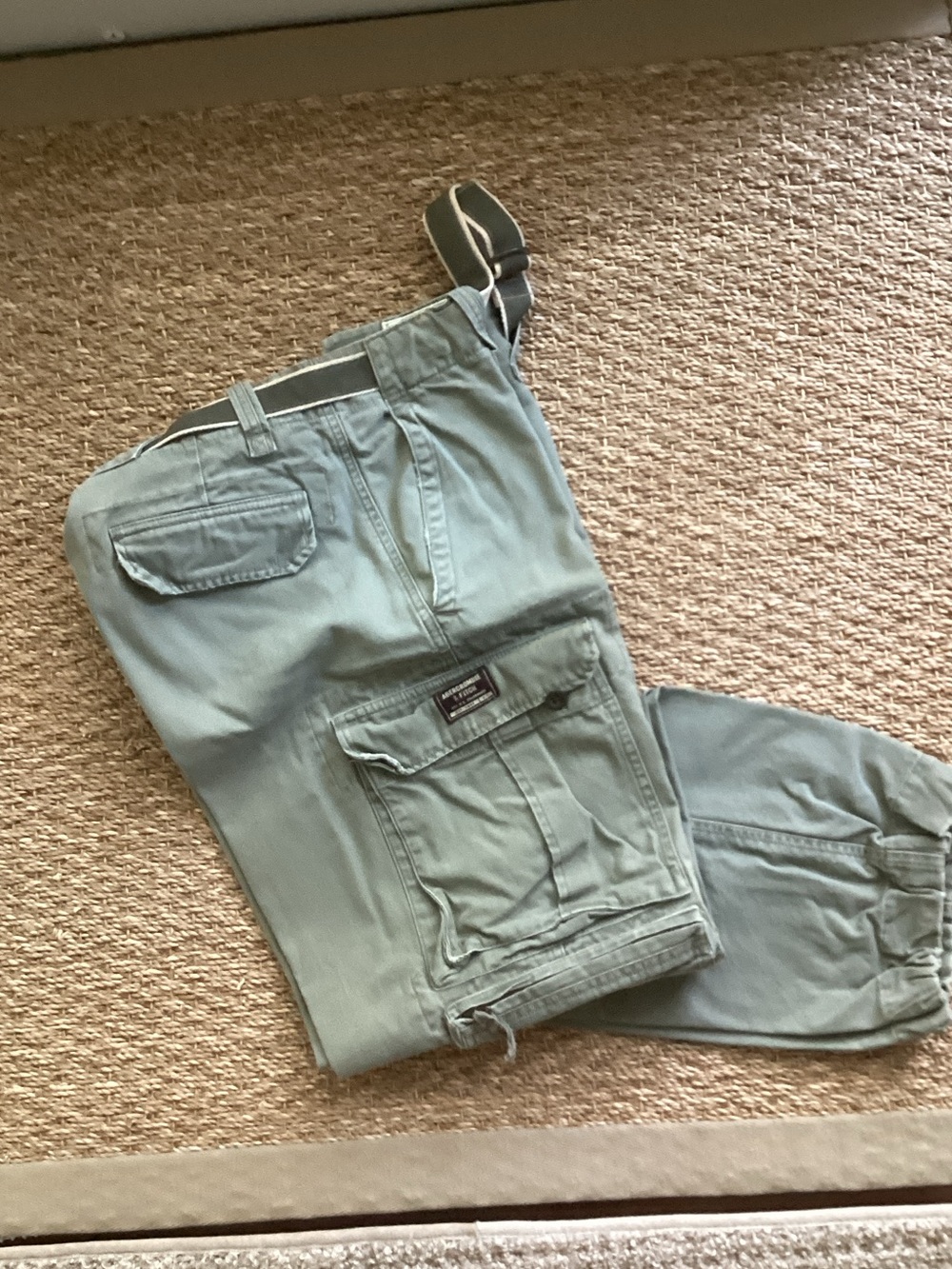 Abercrombie & Fitch Men's Relaxed Cargo Jeans in Sage Green